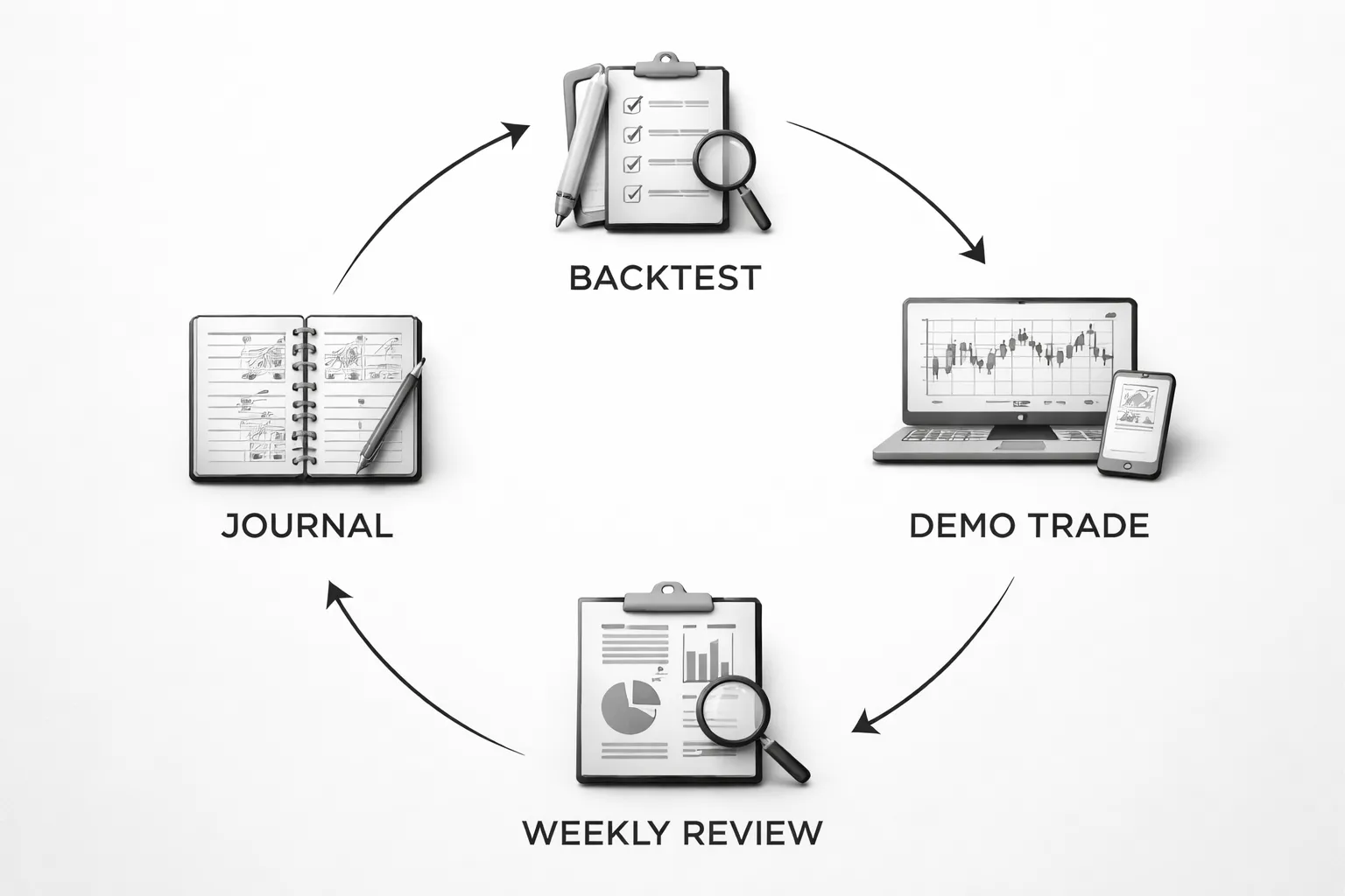 Backtesting, Demo Trading, and Journaling (Your Skill-Building Loop)