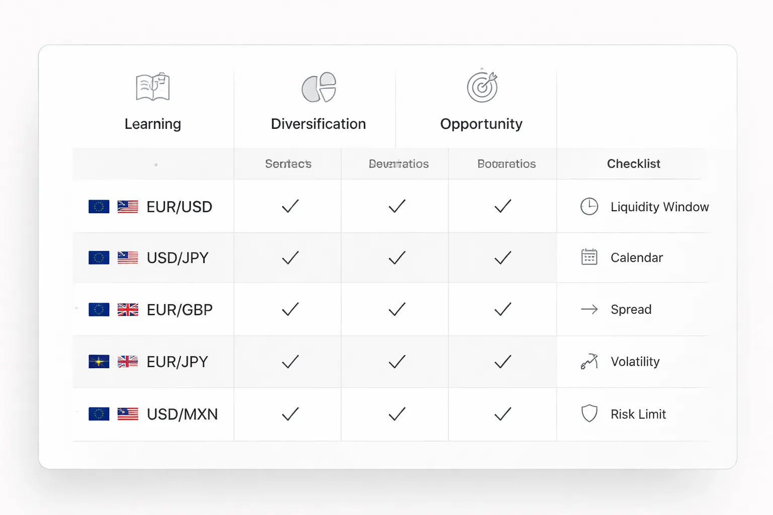 Pair selection examples for different trader goals
