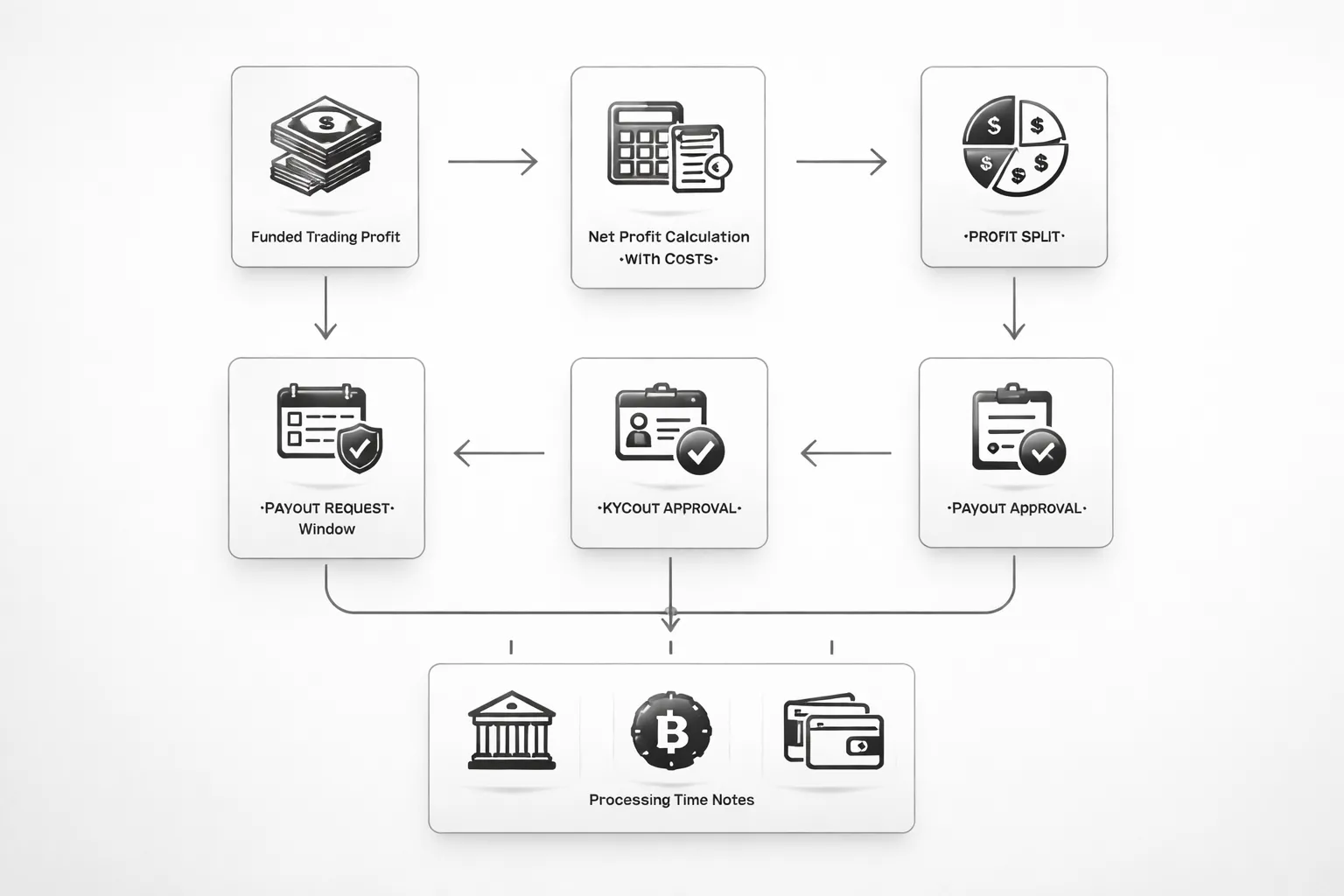 Payout rules explained (profit split, payout schedule, and withdrawal constraints)