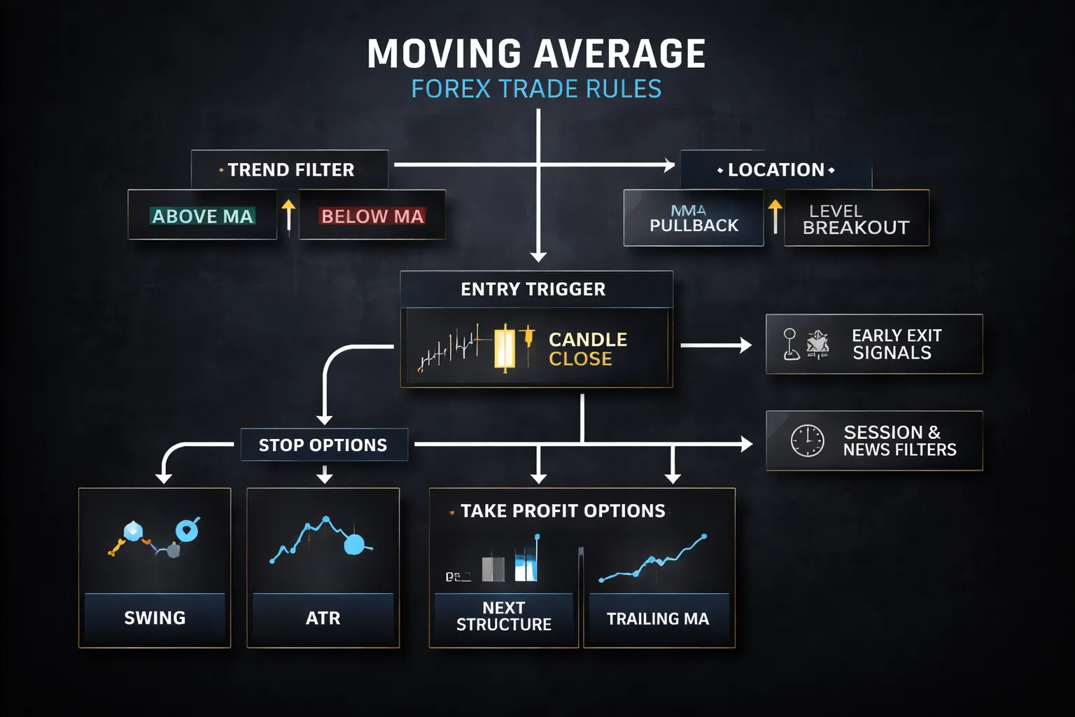 Step-by-step trade rules (entries, exits, and invalidation)