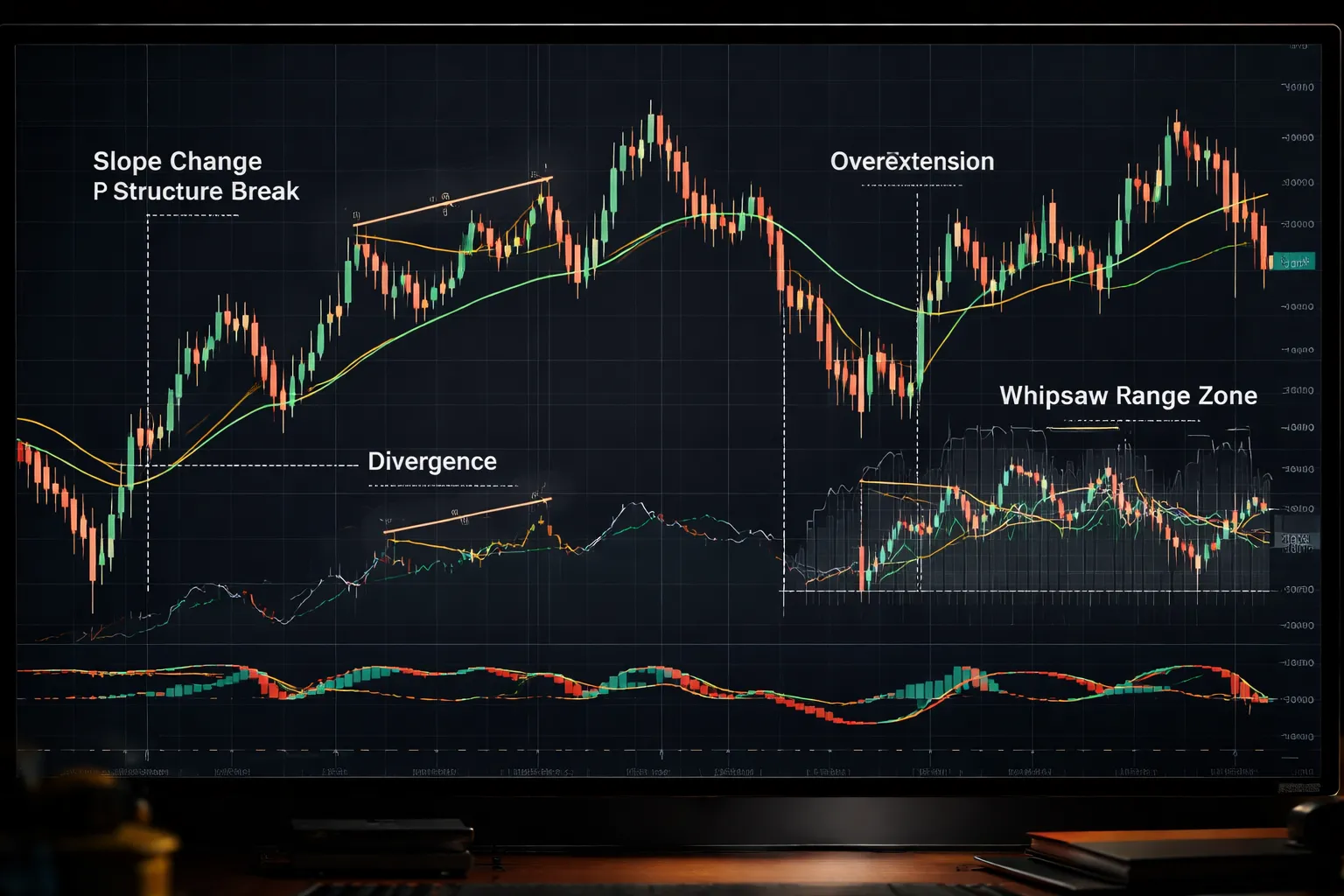 Trend reversals and overextension signals with moving averages